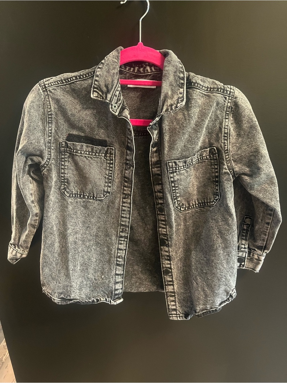 Zara Kids Black Gray Acid-Wash Denim Jacket